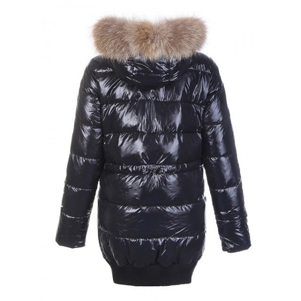 Moncler Nero Fur Cap and slash lunga Cappotti uscita